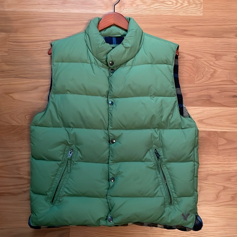 American Eagle Outfitters size L green puffer jacket with plaid flannel lining